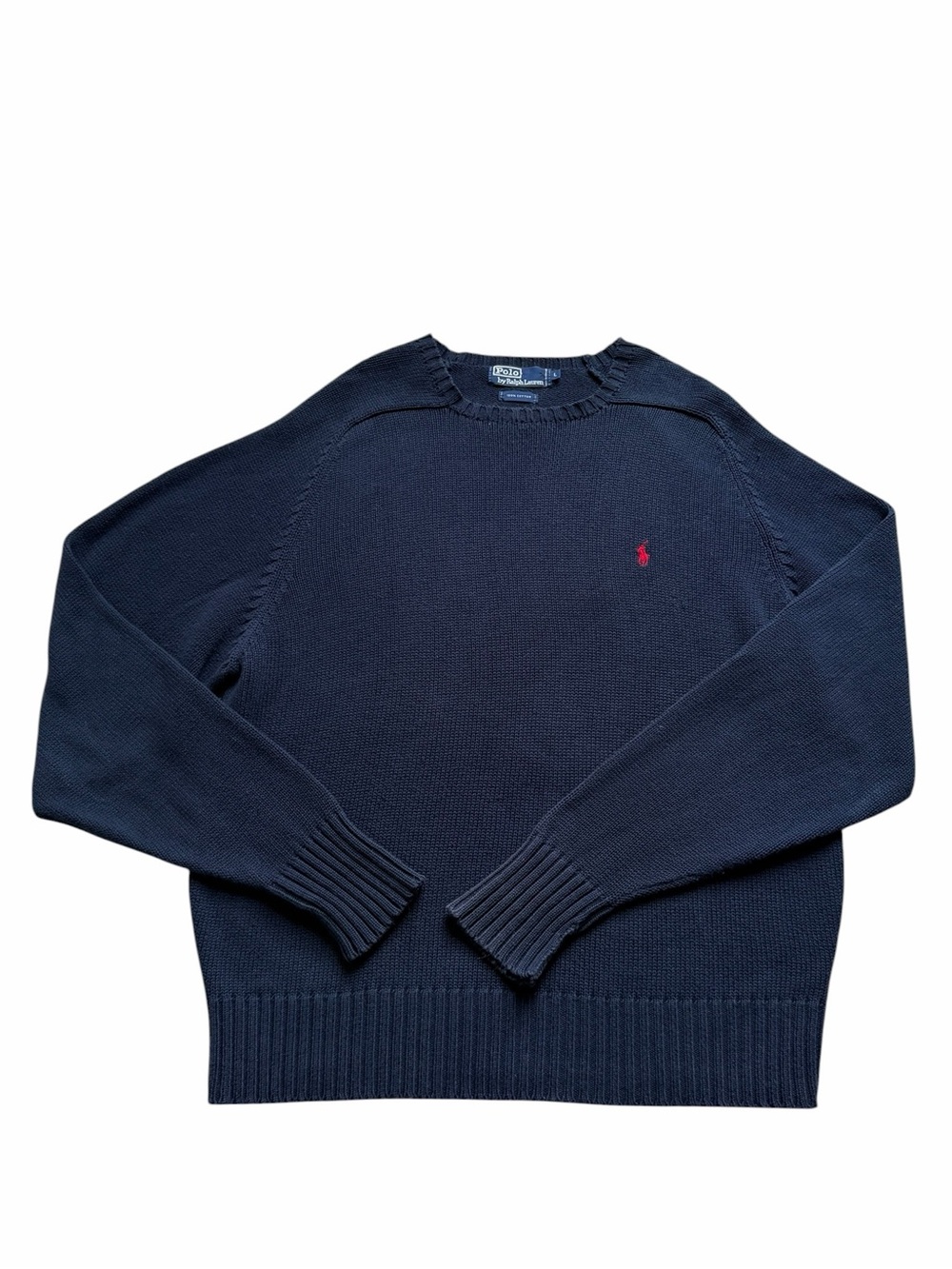Vintage Polo Ralph Lauren Cotton Crewneck Sweater Mens Large Navy Preppy 90s